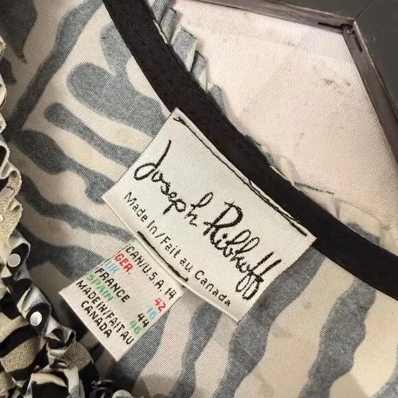 Joseph Ribkoff Zebra Print Full-zip Long Sleeve Jersey Ruffled Shirt Women's 14 - Picture 3 of 7